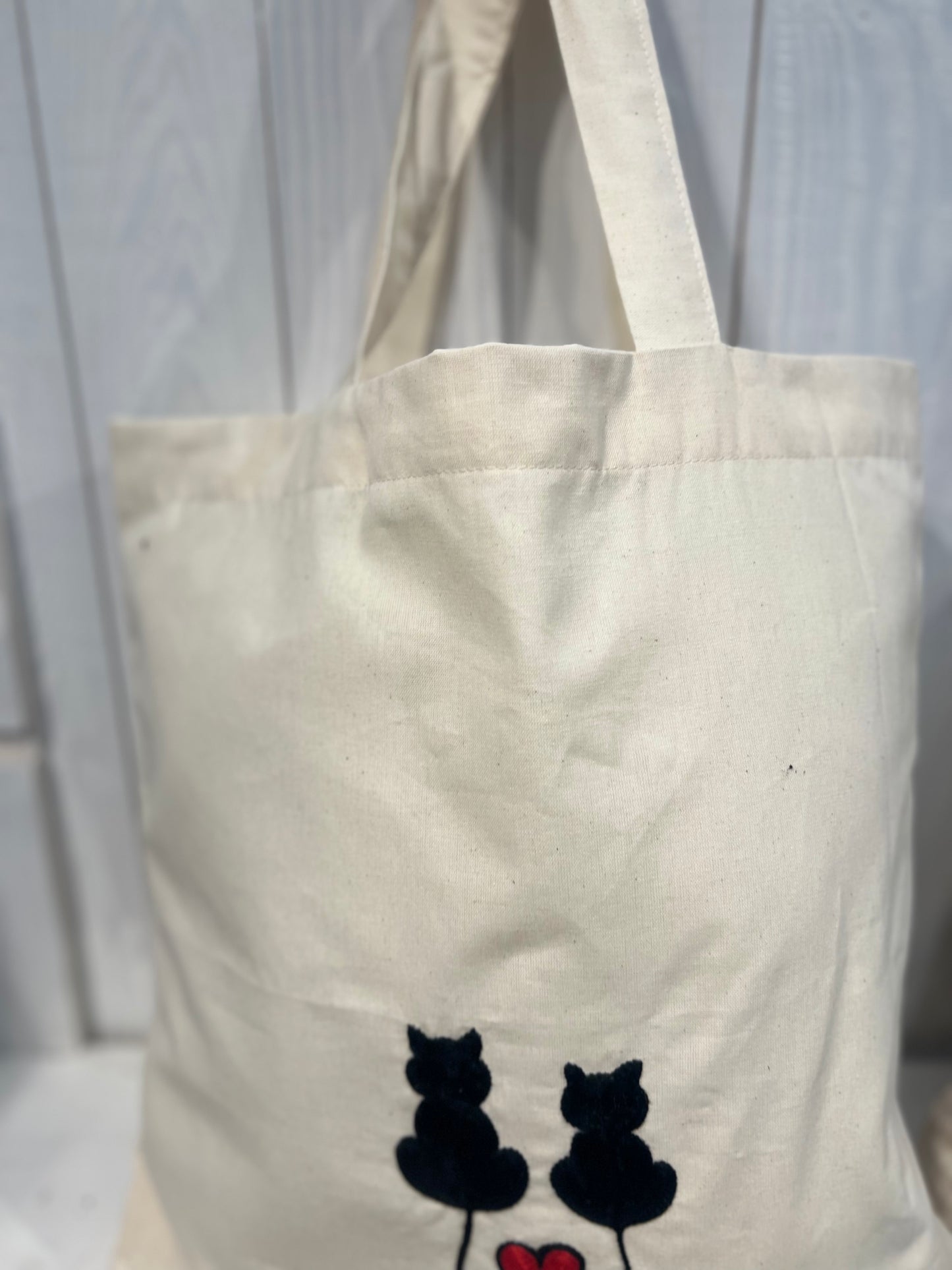 Tote Bag ricamata con gatti - Tote Bag - Tote Bag Ricamo - Tote Bag Ricamo Gatti Innamorati - Shopper Bag - Shopper Bag Ricamata Pezzo Unico - Handmade