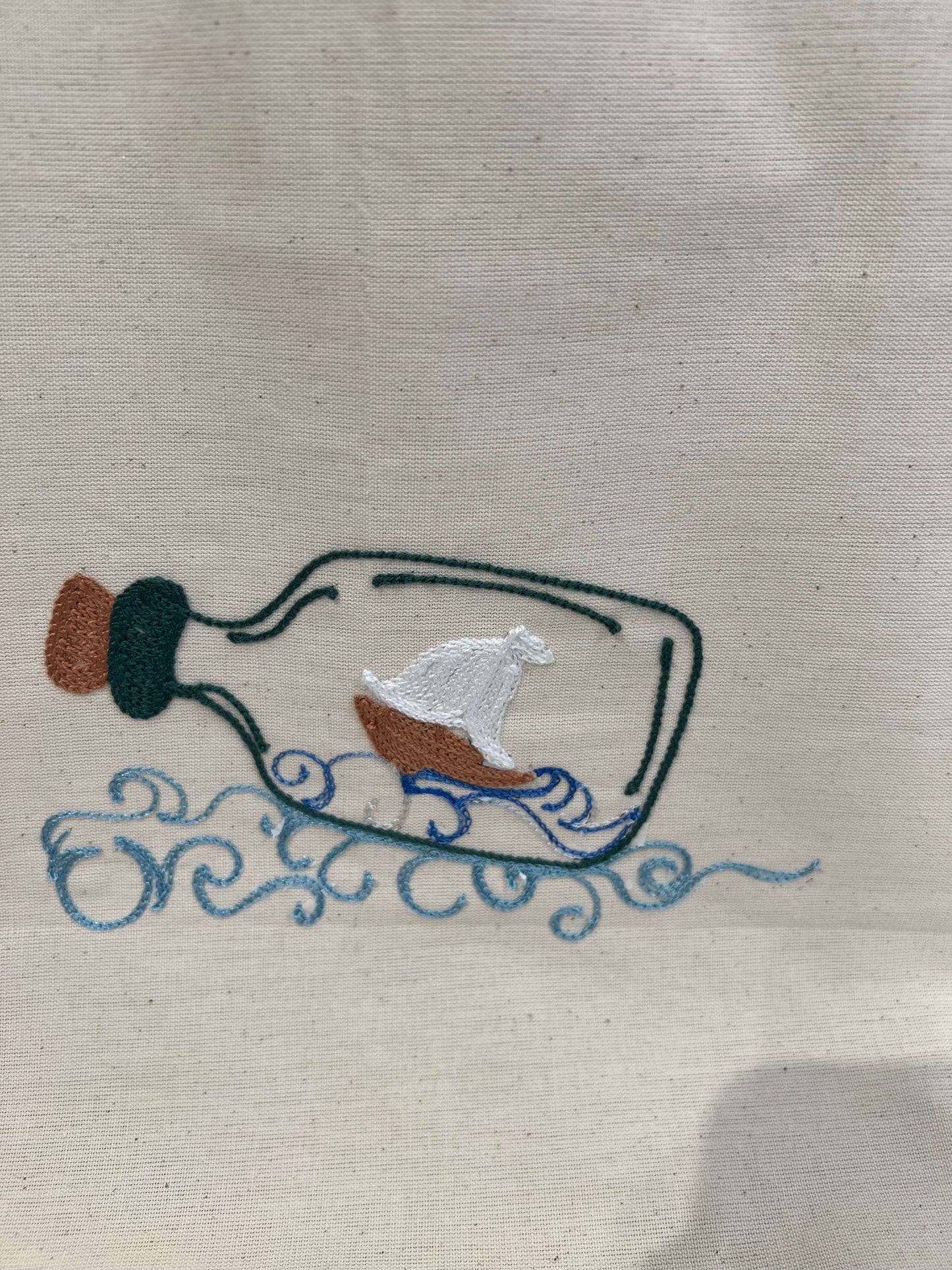 Tote Bag con Barchetta - Tote Bag - Shopper Bag - Tote Bag Ricamo Barca nella bottiglia - Piacevolmente Country di Rosi Maria Cristina