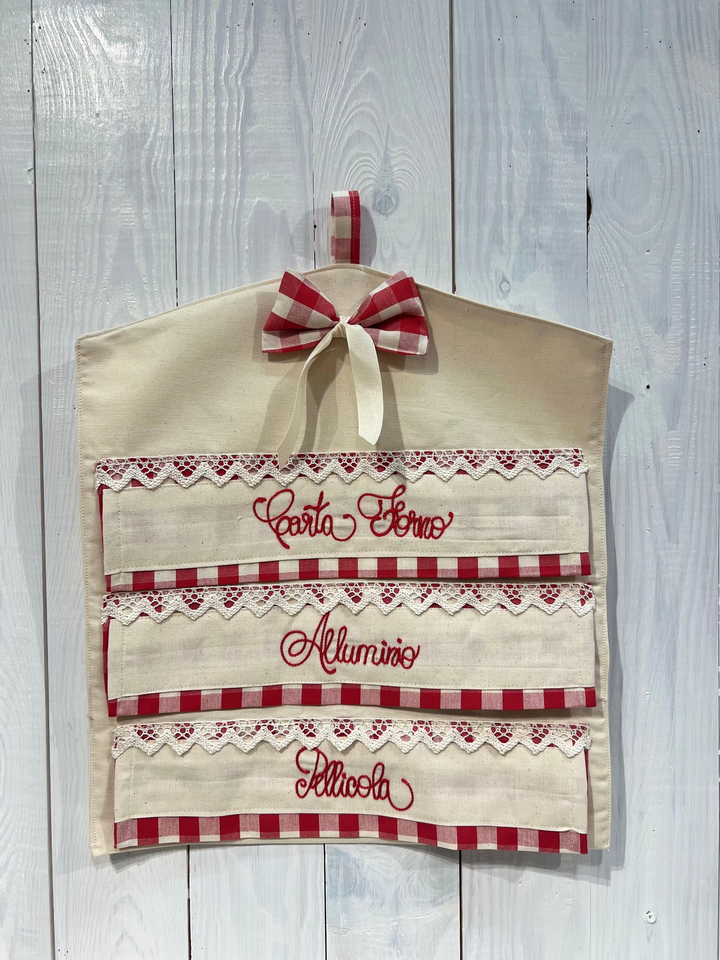 Porta Rotoli da Cucina in Stoffa Country Shabby Chic – Pellicola, Alluminio e Carta Forno