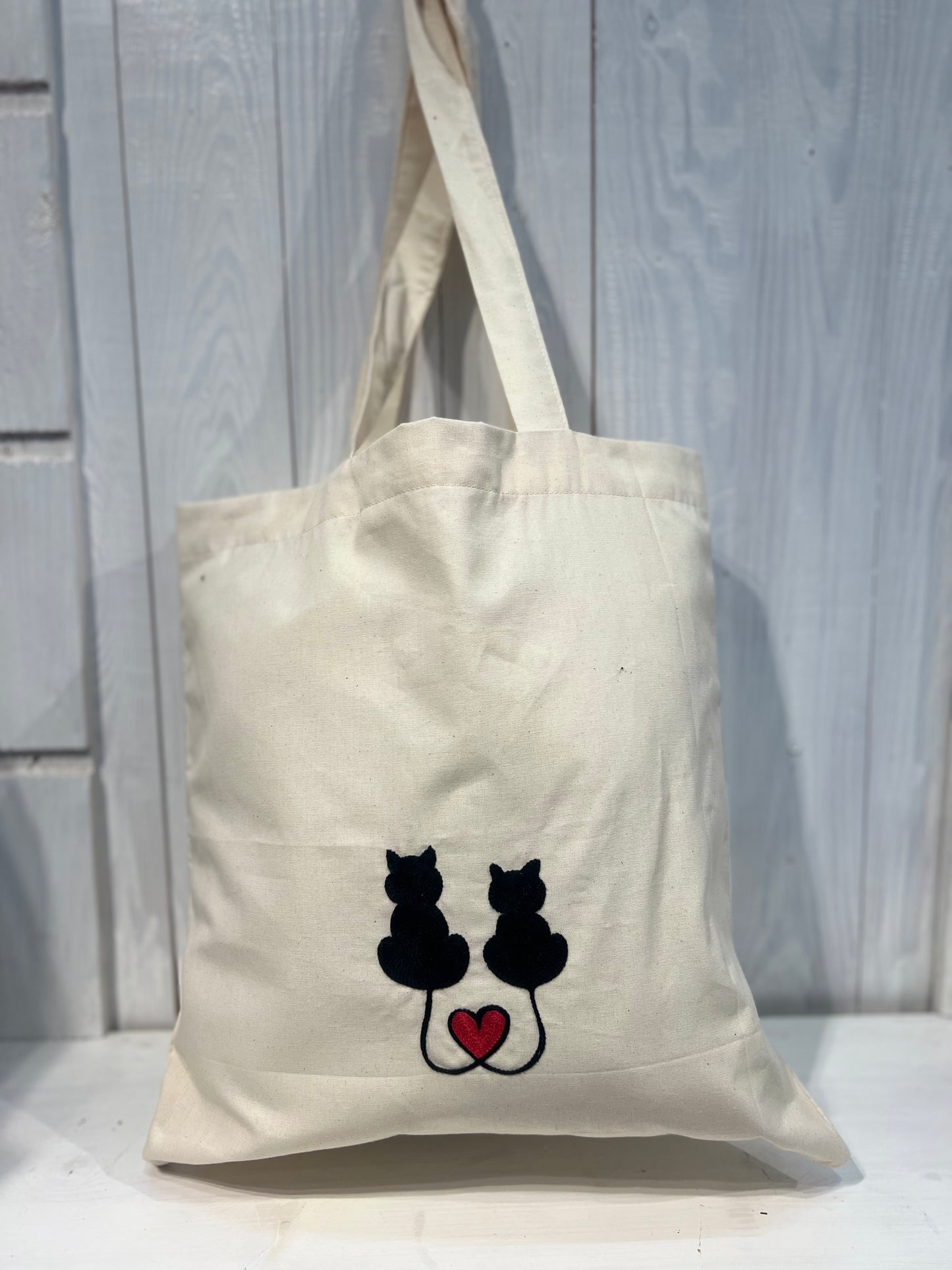 Tote Bag ricamata con gatti - Tote Bag - Tote Bag Ricamo - Tote Bag Ricamo Gatti Innamorati - Shopper Bag - Shopper Bag Ricamata  Pezzo Unico - Handmade