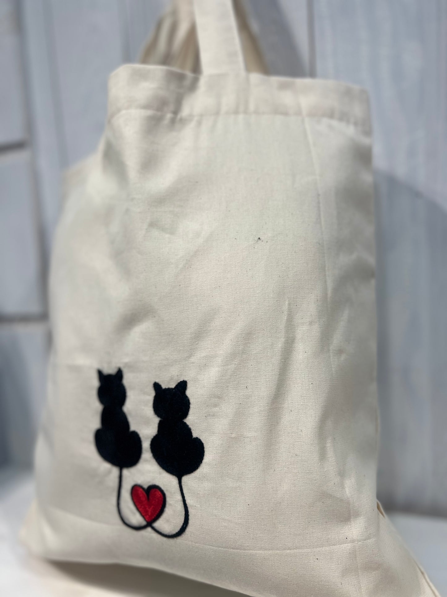 Tote Bag ricamata con gatti - Tote Bag - Tote Bag Ricamo - Tote Bag Ricamo Gatti Innamorati - Shopper Bag - Shopper Bag Ricamata  Pezzo Unico - Handmade