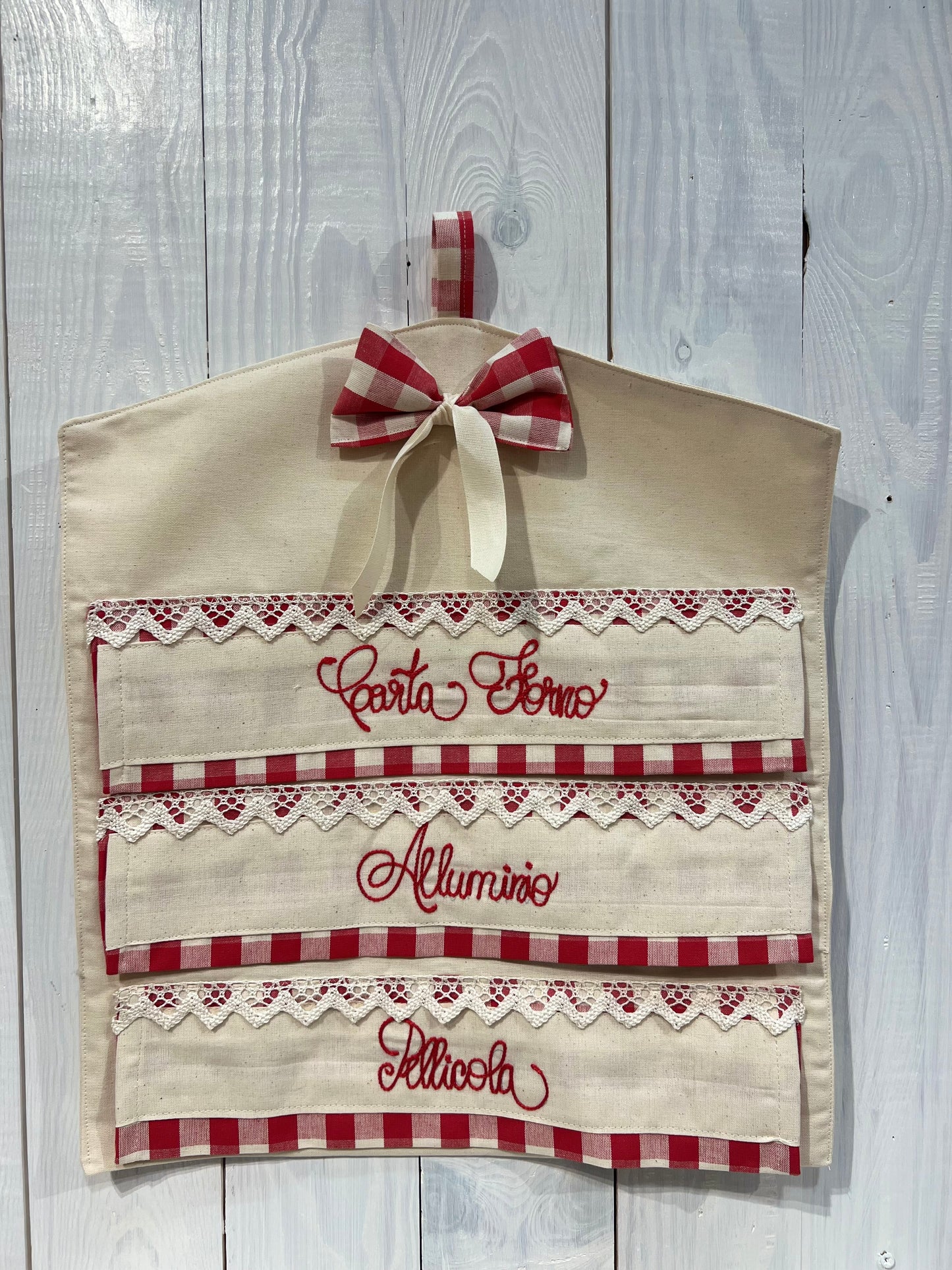 Porta Rotoli da Cucina in Stoffa Country Shabby Chic – Pellicola, Alluminio e Carta Forno