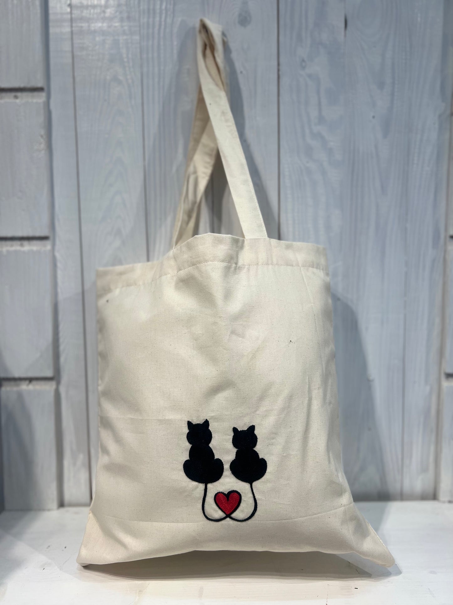Tote Bag ricamata con gatti - Tote Bag - Tote Bag Ricamo - Tote Bag Ricamo Gatti Innamorati - Shopper Bag - Shopper Bag Ricamata  Pezzo Unico - Handmade